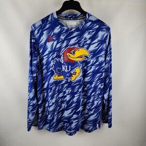 Adidas Shirt Mens XL Blue/White Kansas Jayhawks Long Sleeve Pullover 4890A
